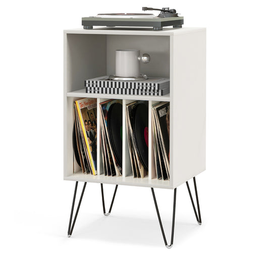 Record Player Stand 3-Tier Turntable Stand with Charging Station Vinyl Record Storage Table-White