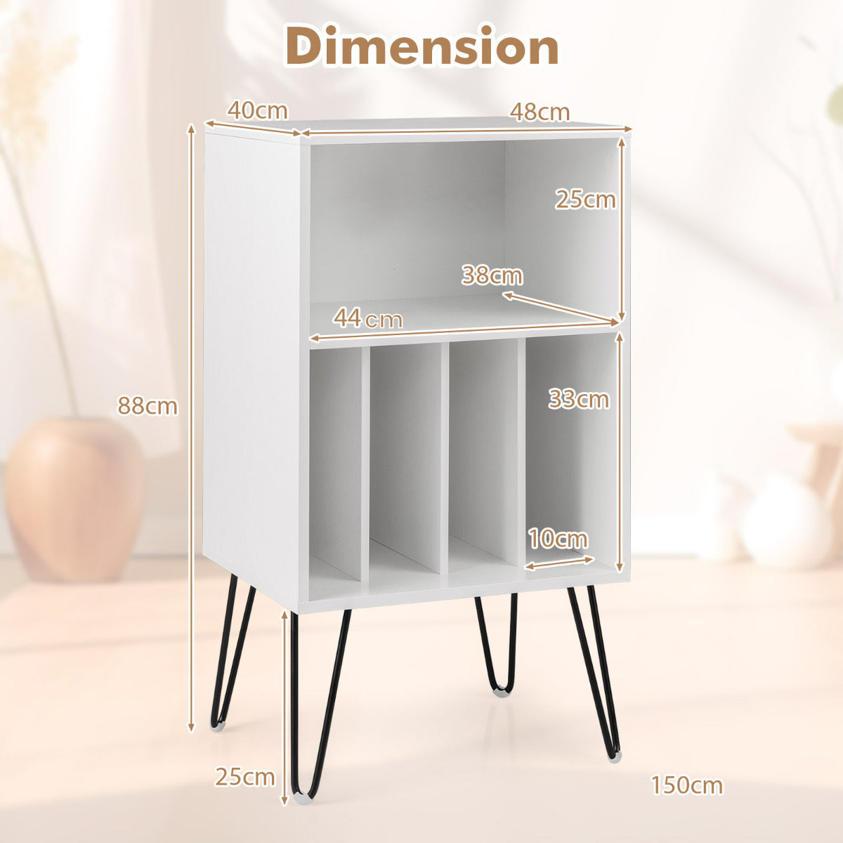 Record Player Stand 3-Tier Turntable Stand with Charging Station Vinyl Record Storage Table-White