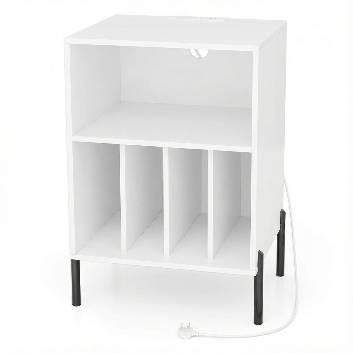 Record Player Stand Turntable Stand with Charging Station-White