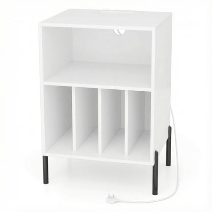 Record Player Stand Turntable Stand with Charging Station-White