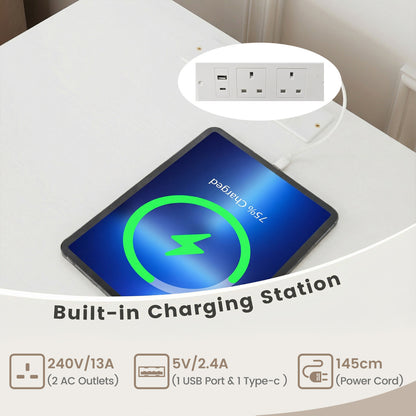 Record Player Stand Turntable Stand with Charging Station-White
