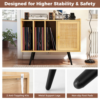 Record Player Stand with Charging Station Turntable Stand with Shelves and Adjustable Shelf-Natural