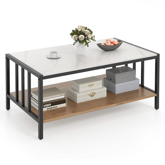 Rectangular Center Table with Sintered Stone Tabletop-White
