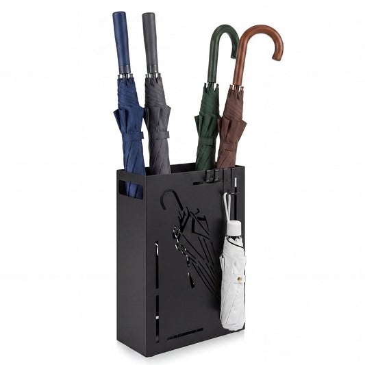 Rectangular Umbrella Holder Rack with Removable Drip Tray in Black