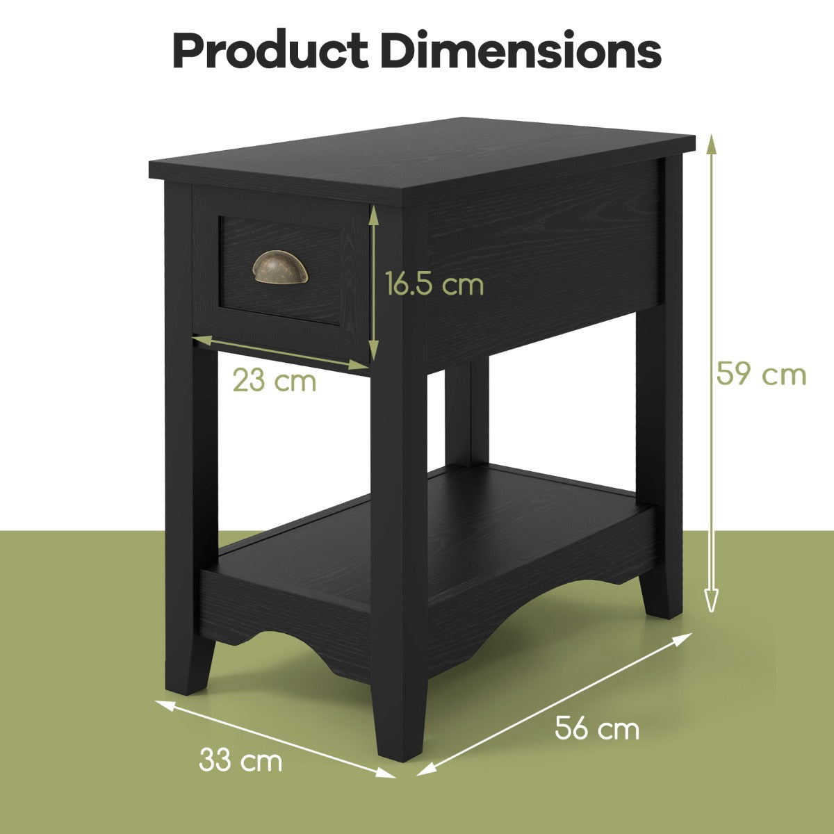 Rectangular Nightstand with 1 Drawer 1 Storing Shelf and 4 Solid Rubber wood Legs-Black