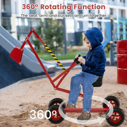 Sand Digger for Kids, Sandbox Toy Digger Outdoor Construction Excavator for 3+ Years Old Boys and Girls-Red