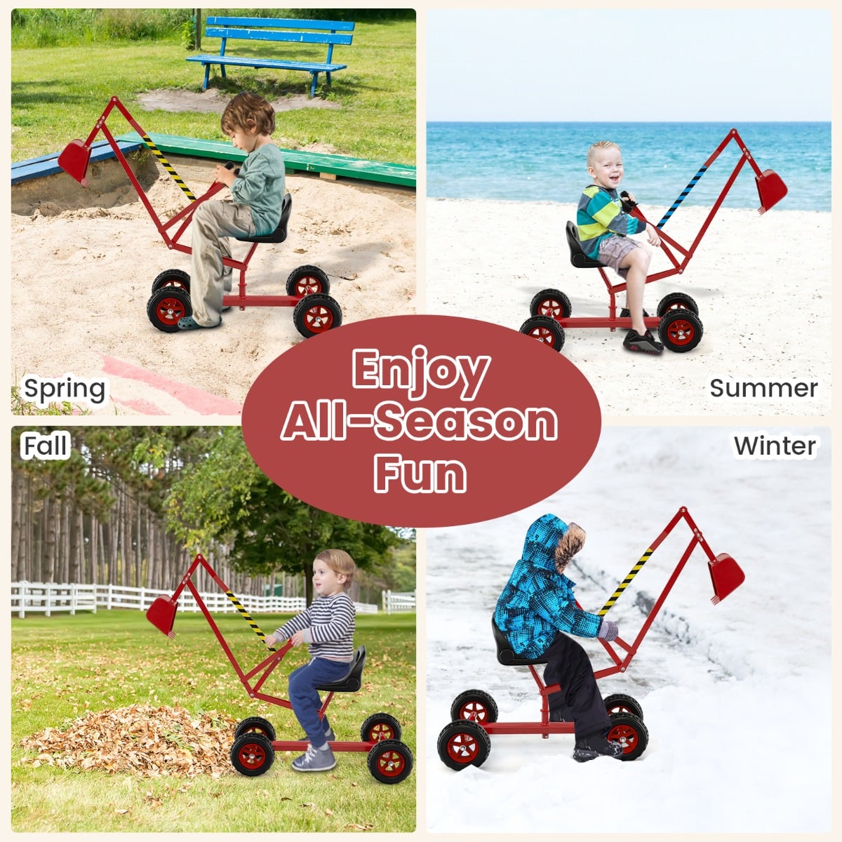 Sand Digger for Kids, Sandbox Toy Digger Outdoor Construction Excavator for 3+ Years Old Boys and Girls-Red