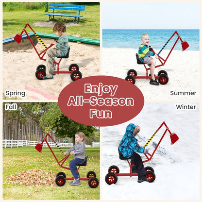 Sand Digger for Kids, Sandbox Toy Digger Outdoor Construction Excavator for 3+ Years Old Boys and Girls-Red