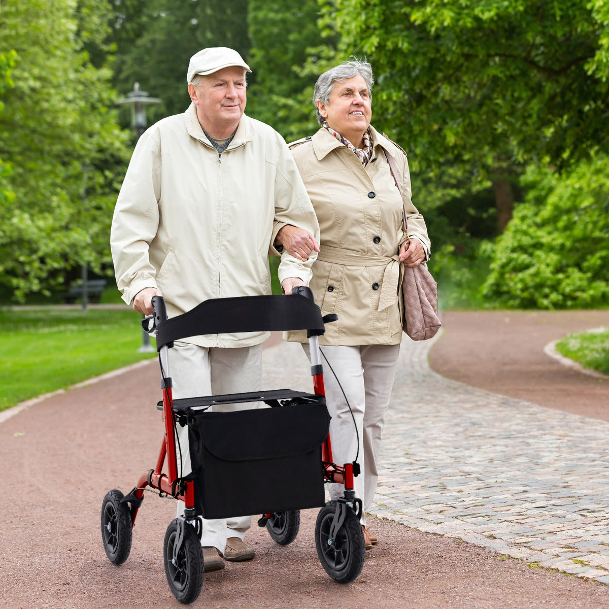 Foldable Rolling Walker with Seat-Red