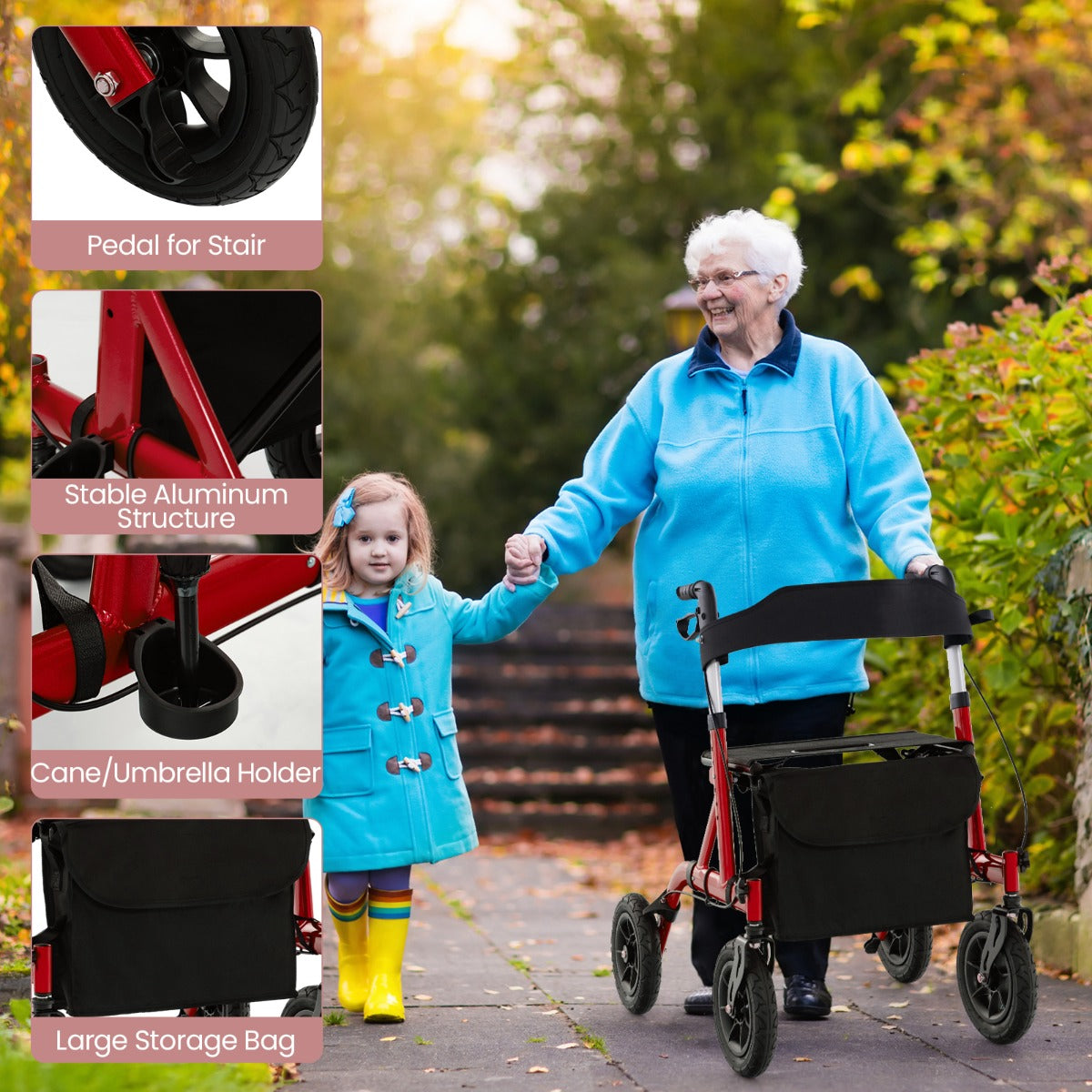 Foldable Rolling Walker with Seat-Red