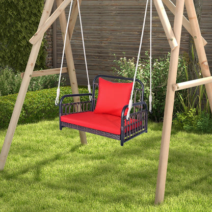 Hanging Porch Swing Chair with Back & Seat Cushion-Red