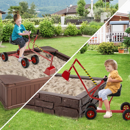 Sand Digger for Kids, Sandbox Toy Digger Outdoor Construction Excavator for 3+ Years Old Boys and Girls-Red