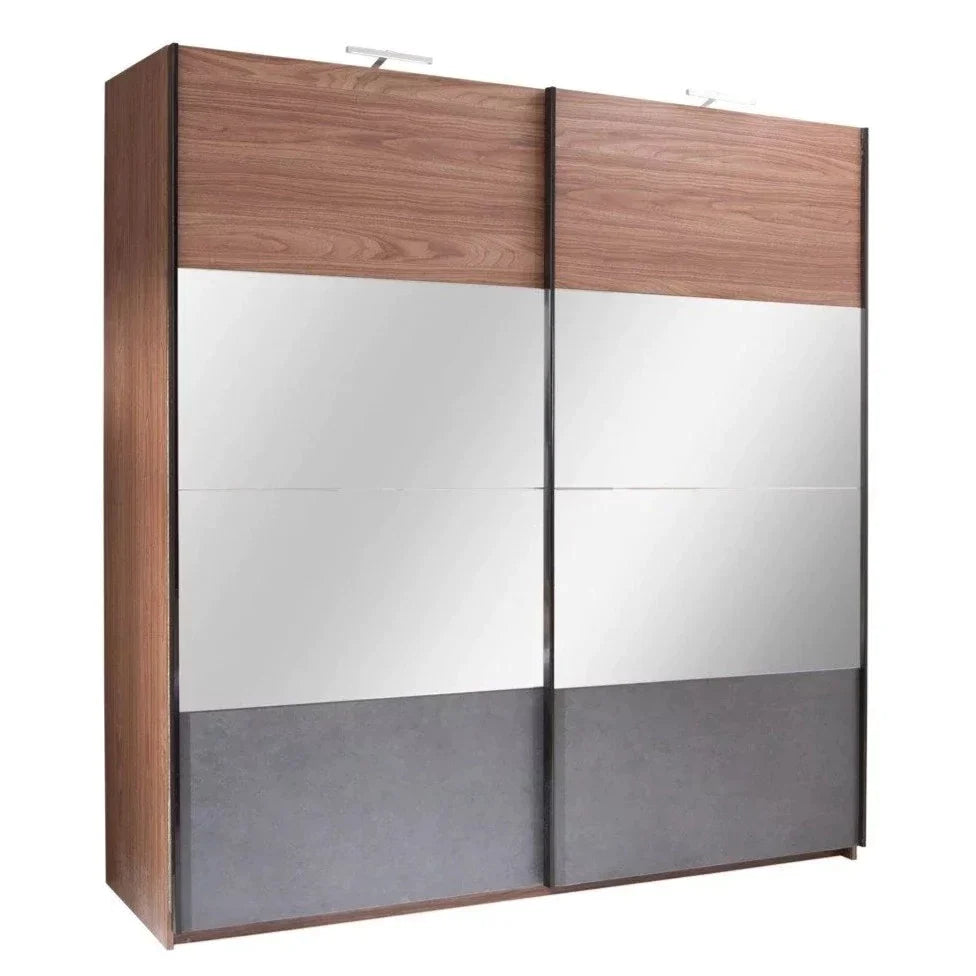 Rafa 2-Door Mirrored Sliding Wardrobe - White or Walnut