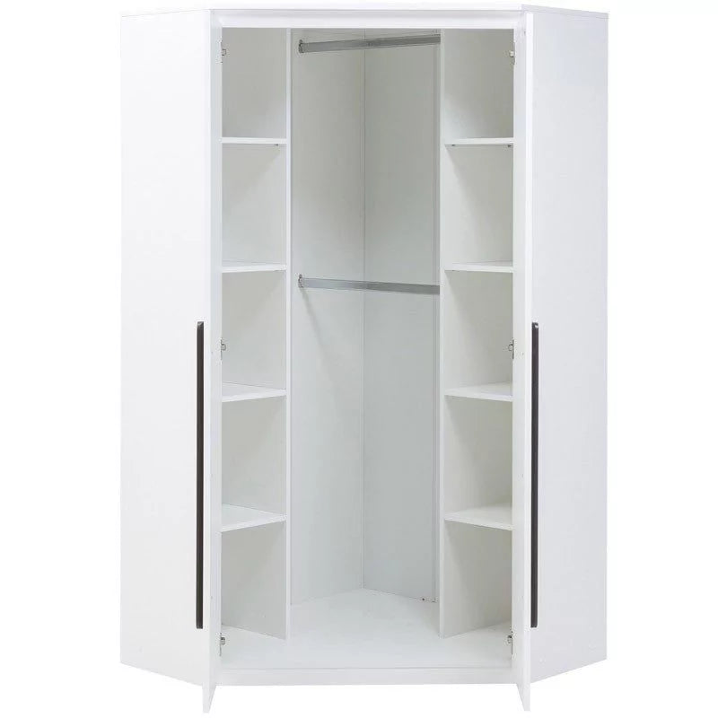 Reily 2 Door White Corner Wardrobe - Blue Handle