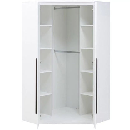 Reily 2 Door White Corner Wardrobe - Pink Handle