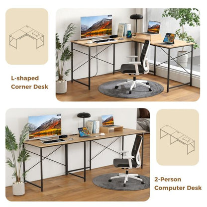 Reversible L-Shaped Desk with Built-in Power Strip and Removable Host Stand-Natural