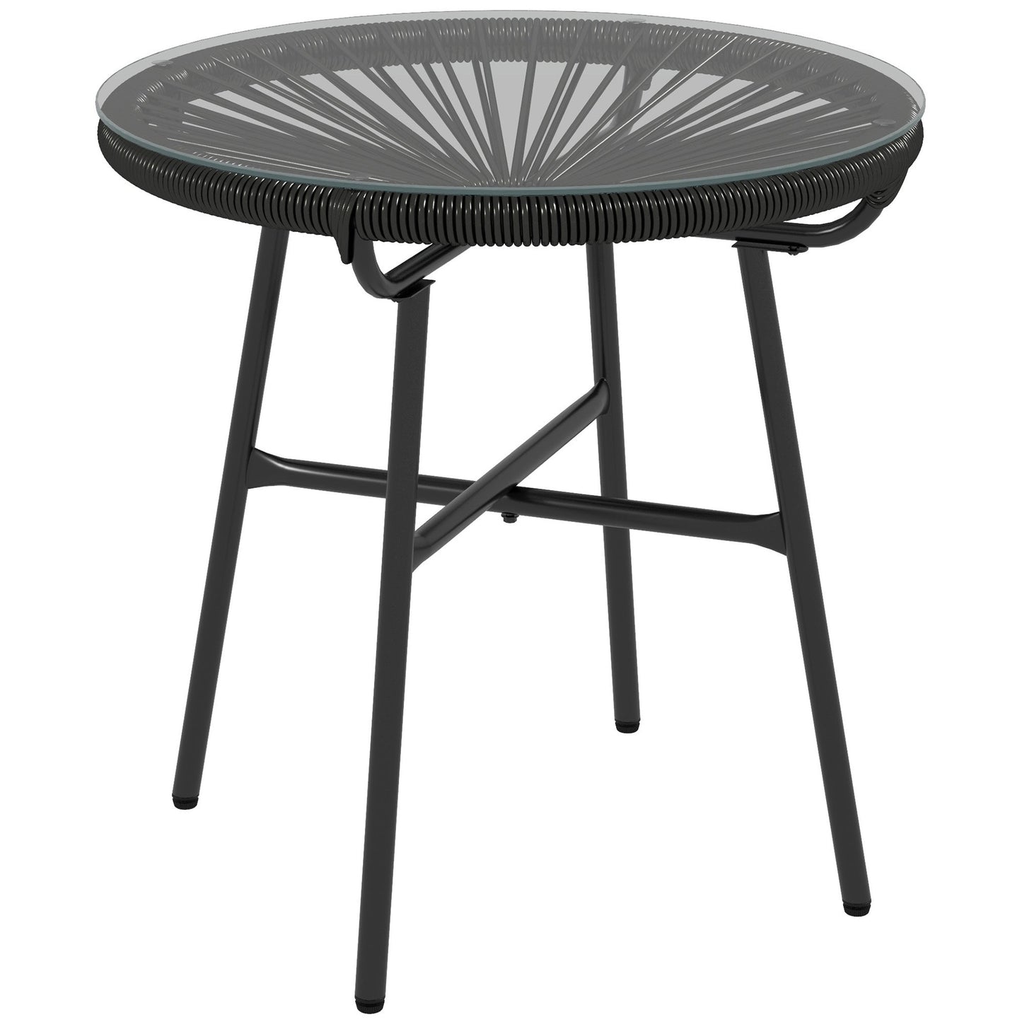 Outsunny Rattanowy stolik boczny, okrągły stolik kawowy do użytku na zewnątrz, z okrągłym blatem z PE Rattan i szkła hartowanego na patio, do ogrodu, na balkon, czarny