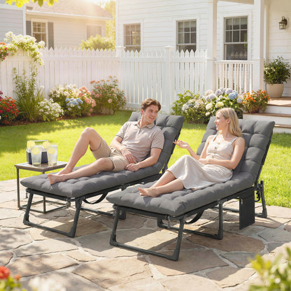 Outsunny Folding Sun Loungers for Garden Set of 2, 5-Position Oversized Camping Bed Recliner with Cushions, Dark Grey