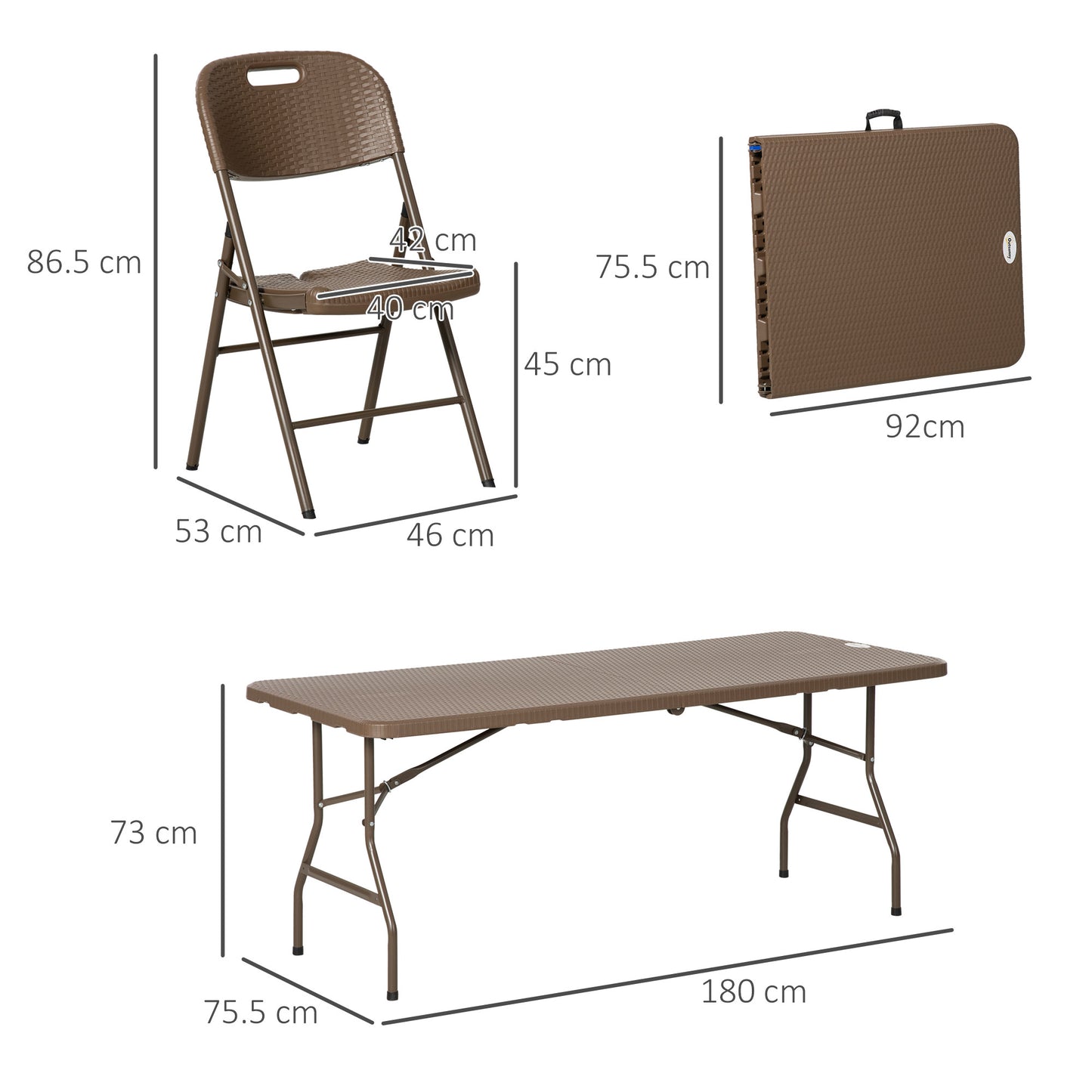 Zestaw jadalny Outsunny 6 Seater Rattan, zestaw mebli ogrodowych z HDPE, stół jadalny i krzesła z 6 fotelami, prostokątny plastikowy blat stołu na patio, balkon, ciemny brąz