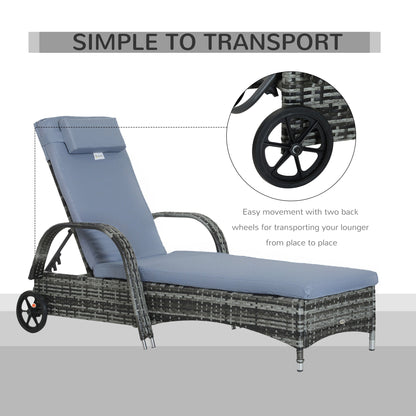 Outsunny 2PC Rattan Sun Lounger Recliner Bed Reclining Chair Patio Garden Outdoor Wicker Weave Adjustable Headrest with Fire Retardant Cushion Ð Grey