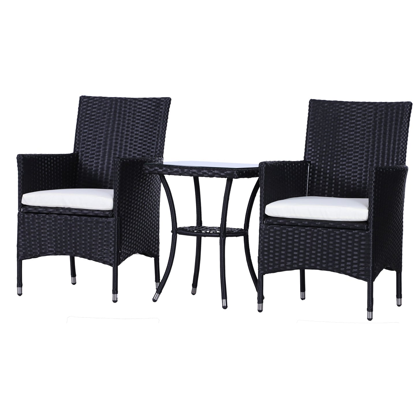 Outsunny Three-Piece Rattan Chair Set, with Cushions - Black