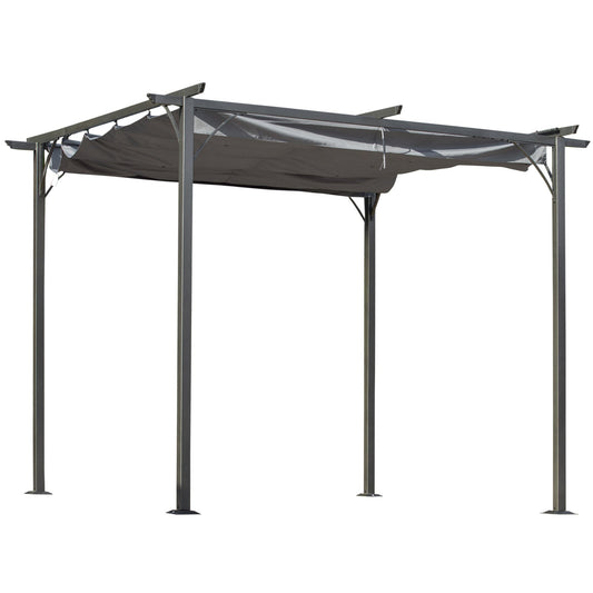 Metalowa pergola Outsunny 3 x 3(m) z rozsuwanym dachem, zadaszenie altanki ogrodowej z metalu. Zewnętrzna osłona przeciwsłoneczna na imprezę grillową, szara.