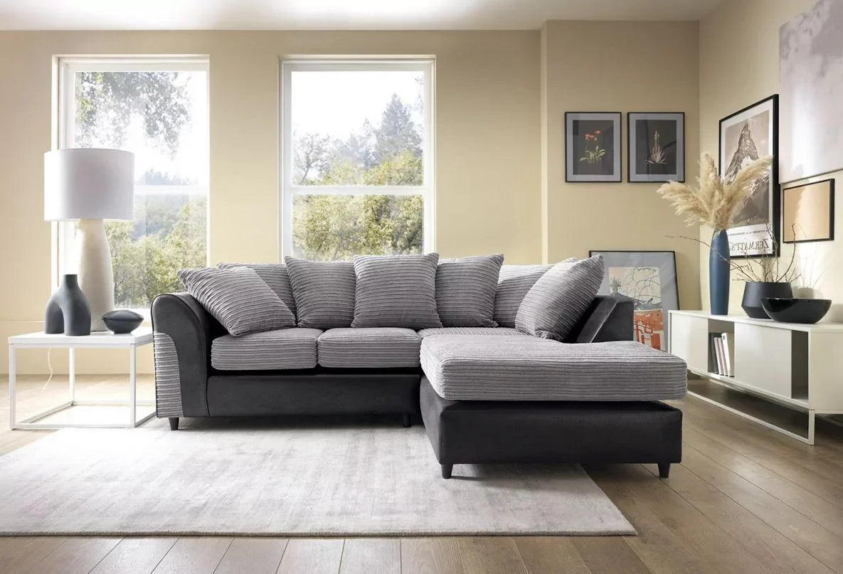 Narożna sofa Spencer Cord Fabric - prawe ramię, czarna