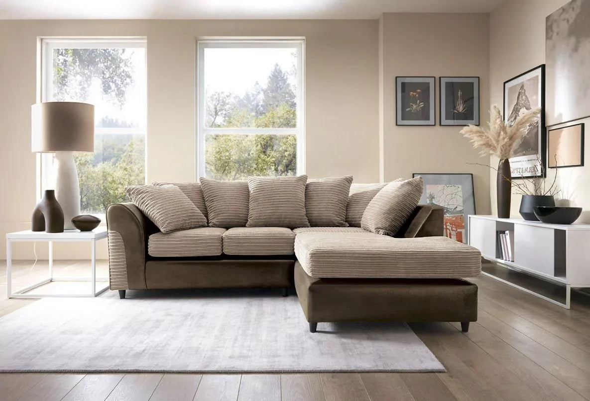 Sofa narożna Spencer Cord Fabric - prawe ramię, brązowa
