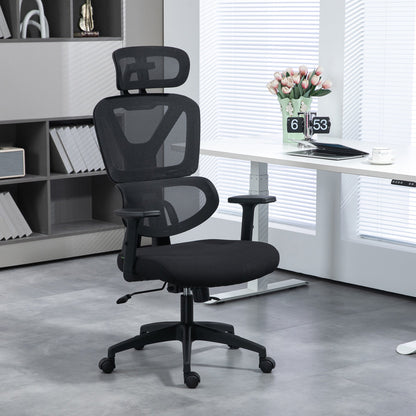 Vinsetto Mesh Office Chair, Height Adjustable Desk Chair with Lumbar Support, Swivel Wheels and Adjustable Headrest, Black