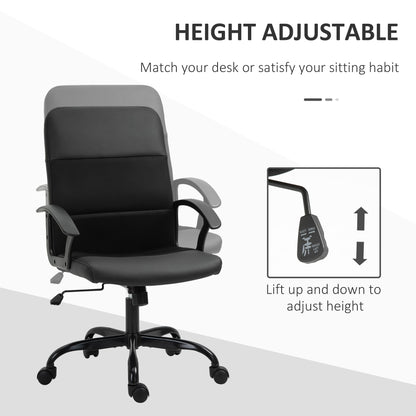 Vinsetto Mesh Office Chair, Faux Leather Desk Chair with Swivel Wheels, Adjustable Height and Tilt Function, Black