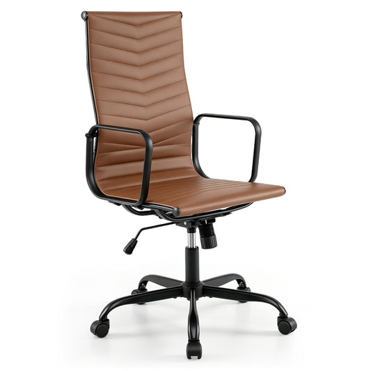 Ribbed Office Chair High Back PU Leather in Brown