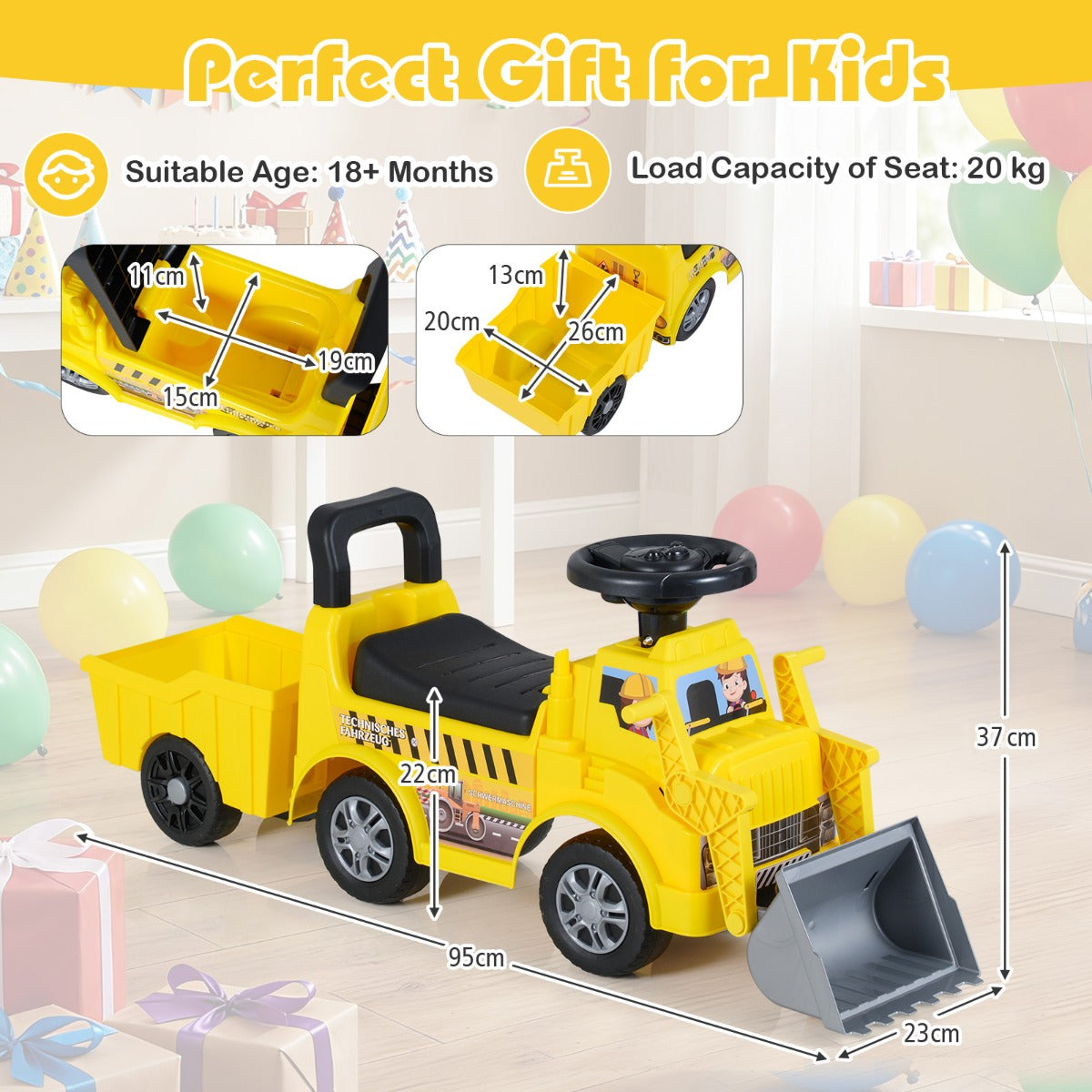Ride on Excavator Kids Digger Ride on Push Car with Shovel