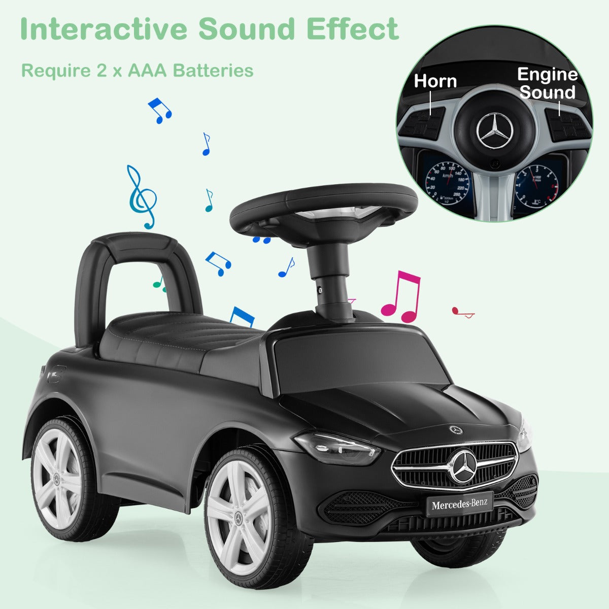 Ride on Sliding Car with Steering Wheel with Horn and Engine Sound-Black