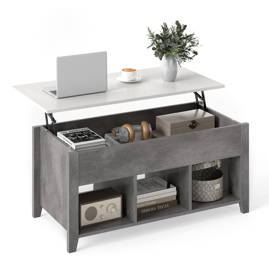 Rising Center Table with Lift Top Hidden Compartment-Grey