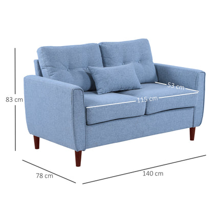 HOMCOM 2 Seater Sofa Double Sofa Loveseat Fabric Wooden Legs Tufted Design for Living Room, Dining Room, Office, Light Blue