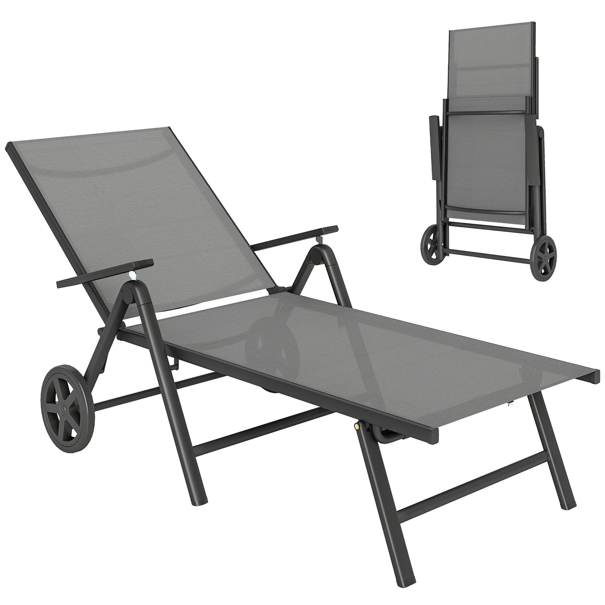 Outsunny Five-Position Reclining Sun Lounger - Grey