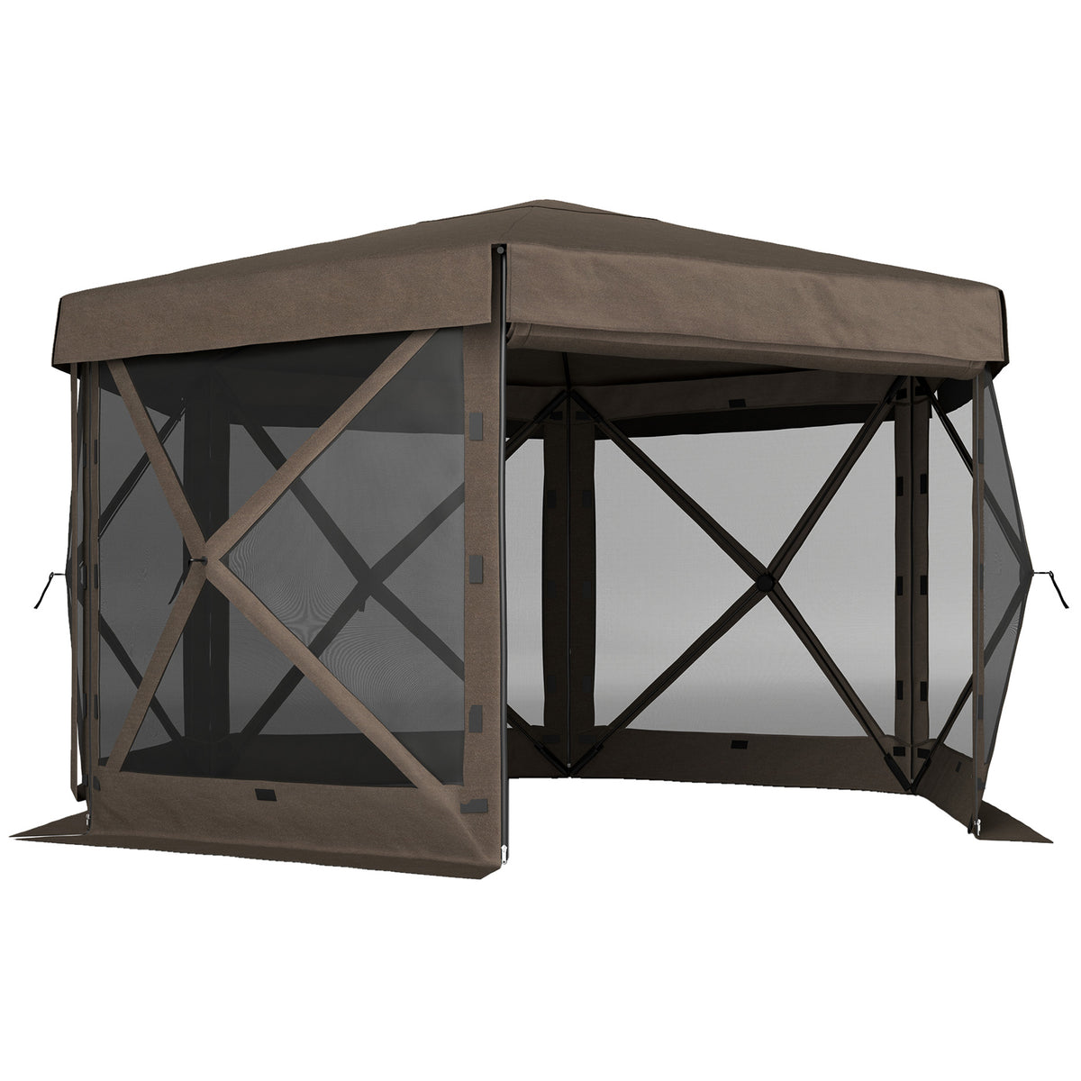 Outsunny 3 x 3(m) Hexagon Pop Up Gazebo with 5 Sides and Carry Bag, Waterproof, UV Resistant Party Tent Instant Event Shelter with Netting for Garden, Patio, Brown