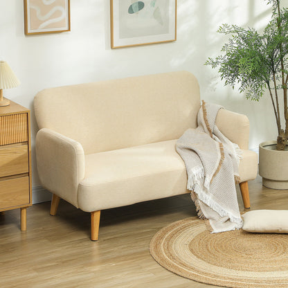 HOMCOM Velvet Feel Fabric 2 Seater Sofa, Small Sofa Loveseat with 21cm Thick Padding and Wood Legs, Cream White
