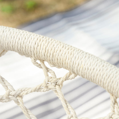 Outsunny Outdoor Hanging Rope Chair with Cotton Rope, Cotton-Polyester Blend Macrame Garden Hammock Chair with Support Backrest, for Patio, Garden, Porch, Living Room, Cream White