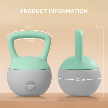 SPORTNOW 10KG Soft Kettlebell, Kettlebell with Non-Slip Handle for Home Gym, Weight Lifting, Strength Training, Green/Grey