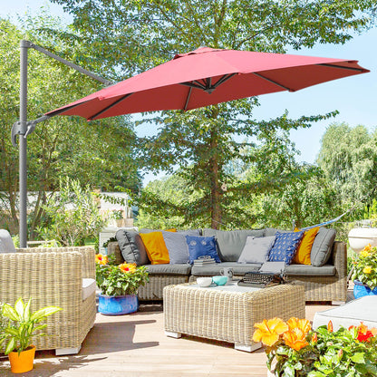 Outsunny Cantilever Roma Parasol Garden Sun Umbrella 360° Rotation w/ Cross Base-Wine Red