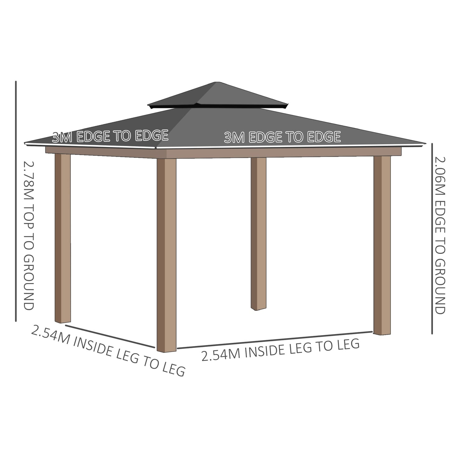 Outsunny 3 x 3 (m) Outdoor Polycarbonate Gazebo, Double Roof Hard Top Gazebo with Galvanised Steel Frame, Nettings & Curtains for Garden, Lawn, Patio and Deck