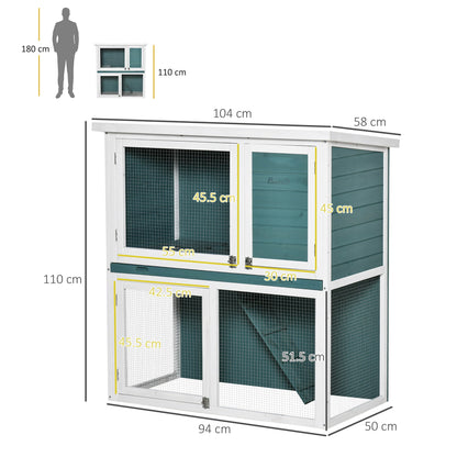 قفص أرانب خشبي من باو هات مكون من طبقتين، قفص خنزير غينيا، ممر للأرانب، بيت حيوانات صغير للاستخدام الداخلي والخارجي مع صينية منزلقة، منحدر، 104 × 58 × 110 سم، أخضر