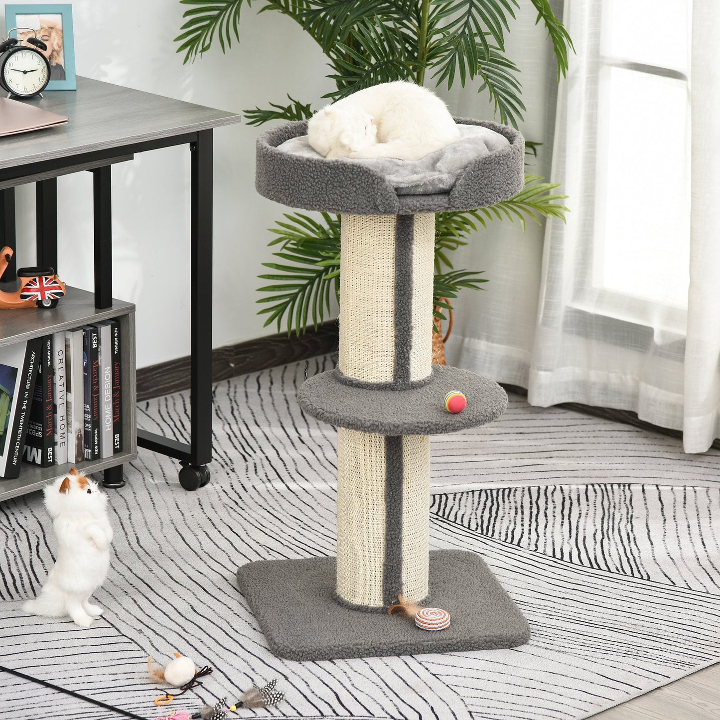 PawHut 81cm Cat Tree Kitten Activity Center Tower Sisal Scratching Posts Lamb Cashmere Perches Grey