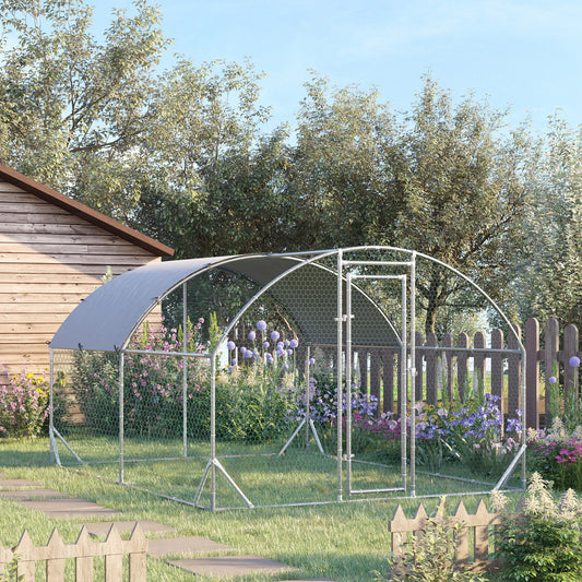 PawHut Walk In Chicken Run Galvanised Chicken Coop Hen Poultry House Cage Rabbit Hutch Pet Playpen Garden z wodoodporną osłoną, 2,8 x 3,8 x 2 m