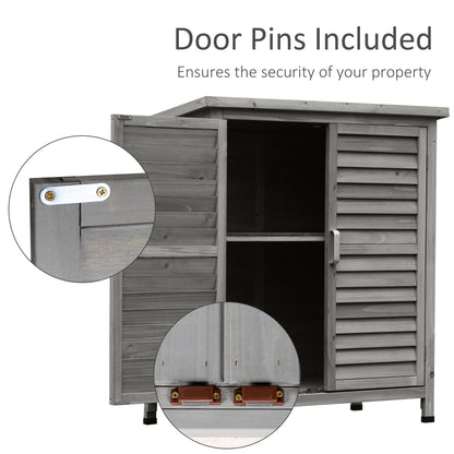 Outsunny Garden Shed Drewniana szopa ogrodowa z 2 drzwiami, szafka na narzędzia, lite drewno jodłowe, 87 dł. x 46,5 szer. x 96,5 wys. cm, kolor szary
