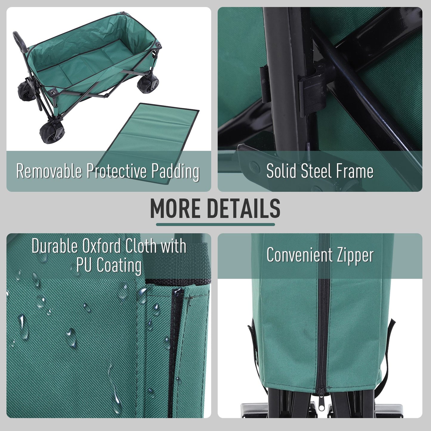 Outsunny 140L Festival Trolley on Wheels, Folding Camping Trolley Cart with Telescopic Handle, Big Wheels for Outdoor Garden Beach Fishing, Green