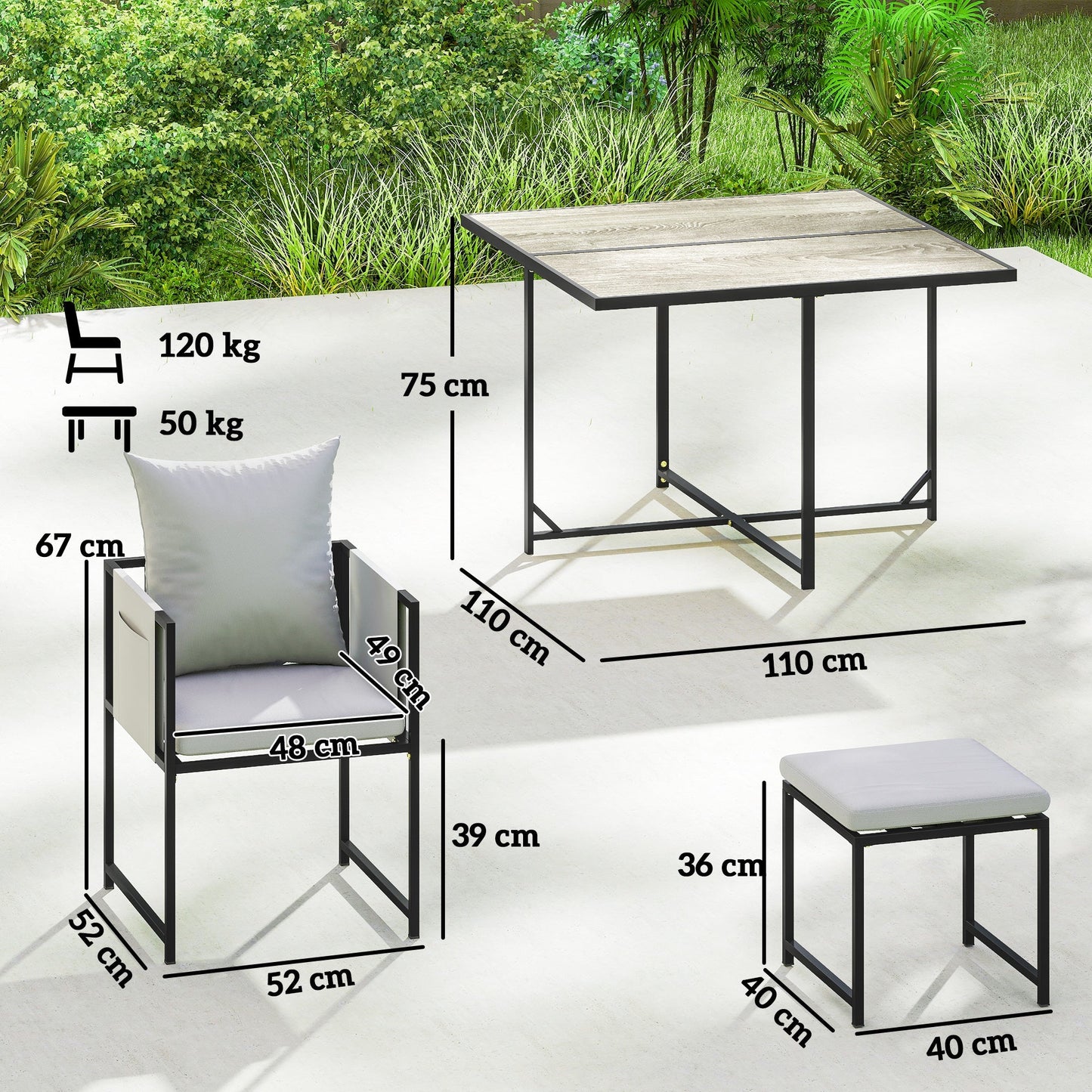 Outsunny Nine-Piece Steel Frame Garden Dining Set - Dark Grey