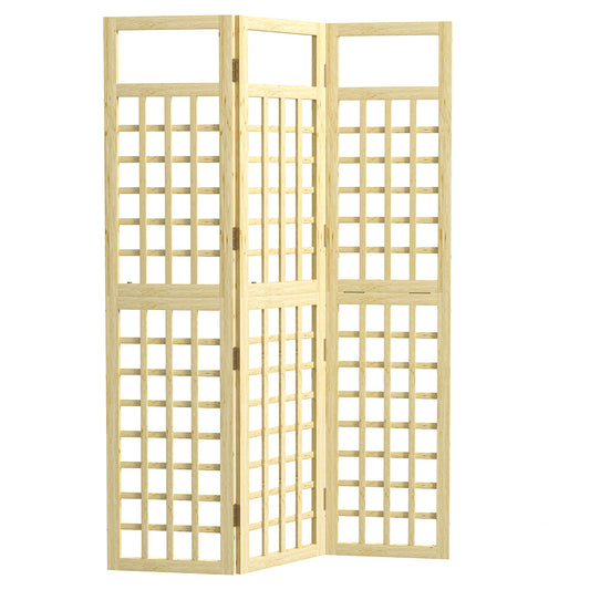Outsunny 3-Panelowy Parawan Prywatności Ogrodowej, Wolnostojący Składany Drewniany Zewnętrzny Przegroda/Krata, Dekoracyjny Parawan Prywatności Do Ogrodu Patio Basen, 120 x 170 cm, Wykończenie Naturalnego Drewna