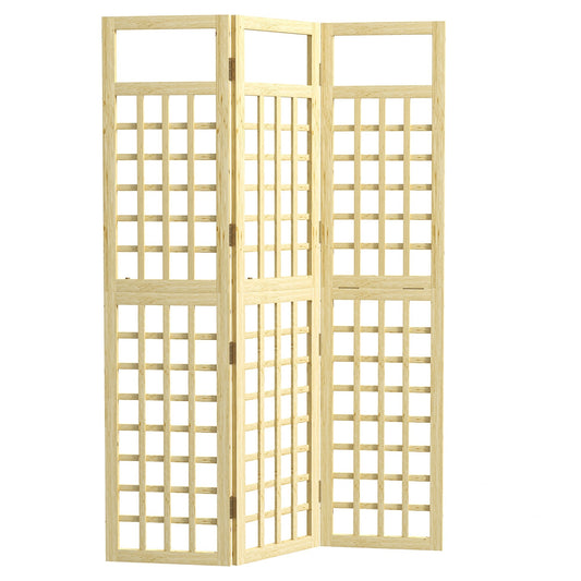 Outsunny 3-Panel Garden Privacy Screen, Freestanding Foldable Wooden Outdoor Divider/Trellis, Decorative Privacy Screen for Garden Patio Pool, 120 x 170 cm, Natural Wood Finish
